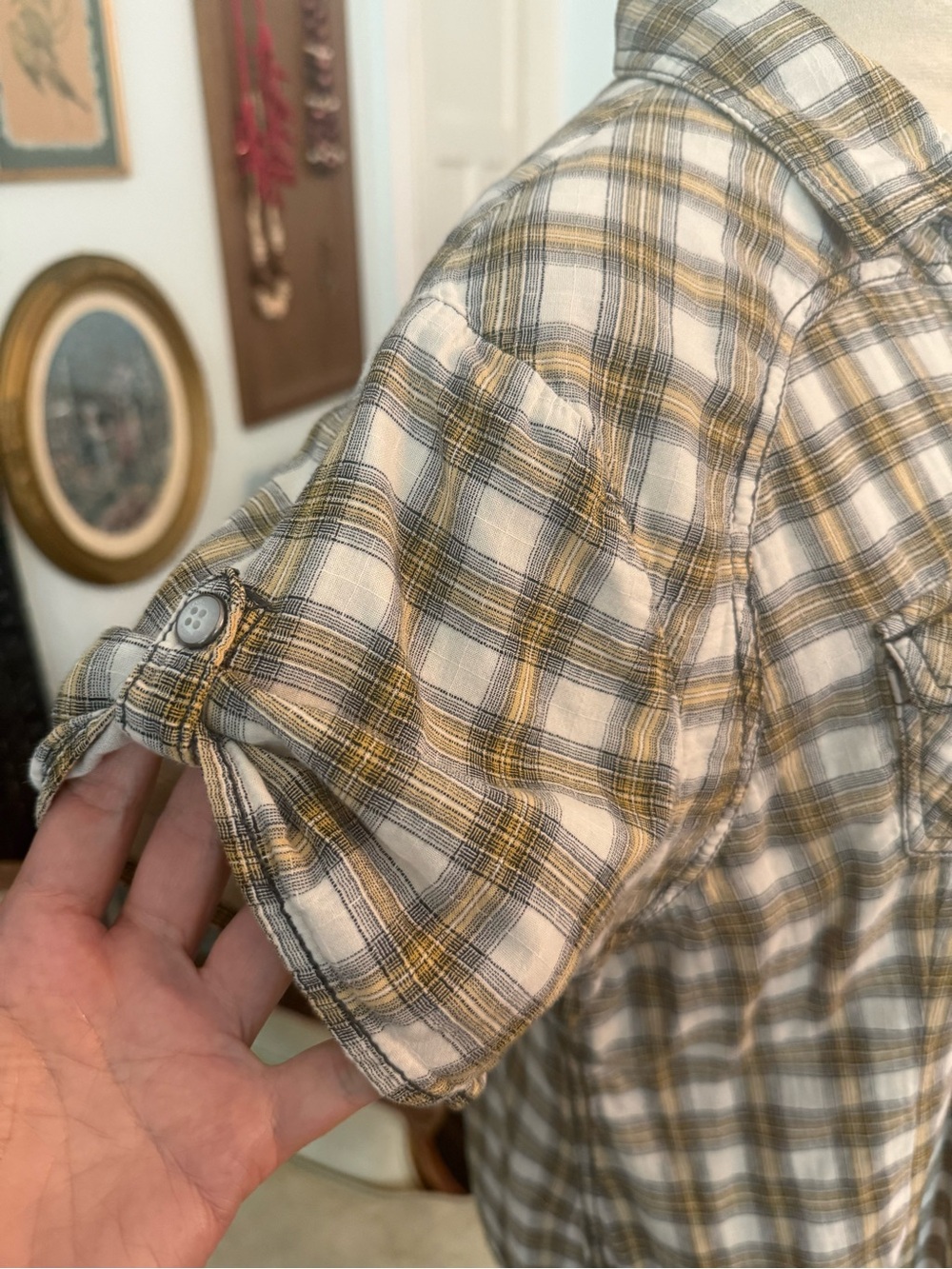 🏍️ Harley-Davidson Plaid Snap Button Women's Shirt Large Winged Back Logo Sz L - Picture 8 of 15